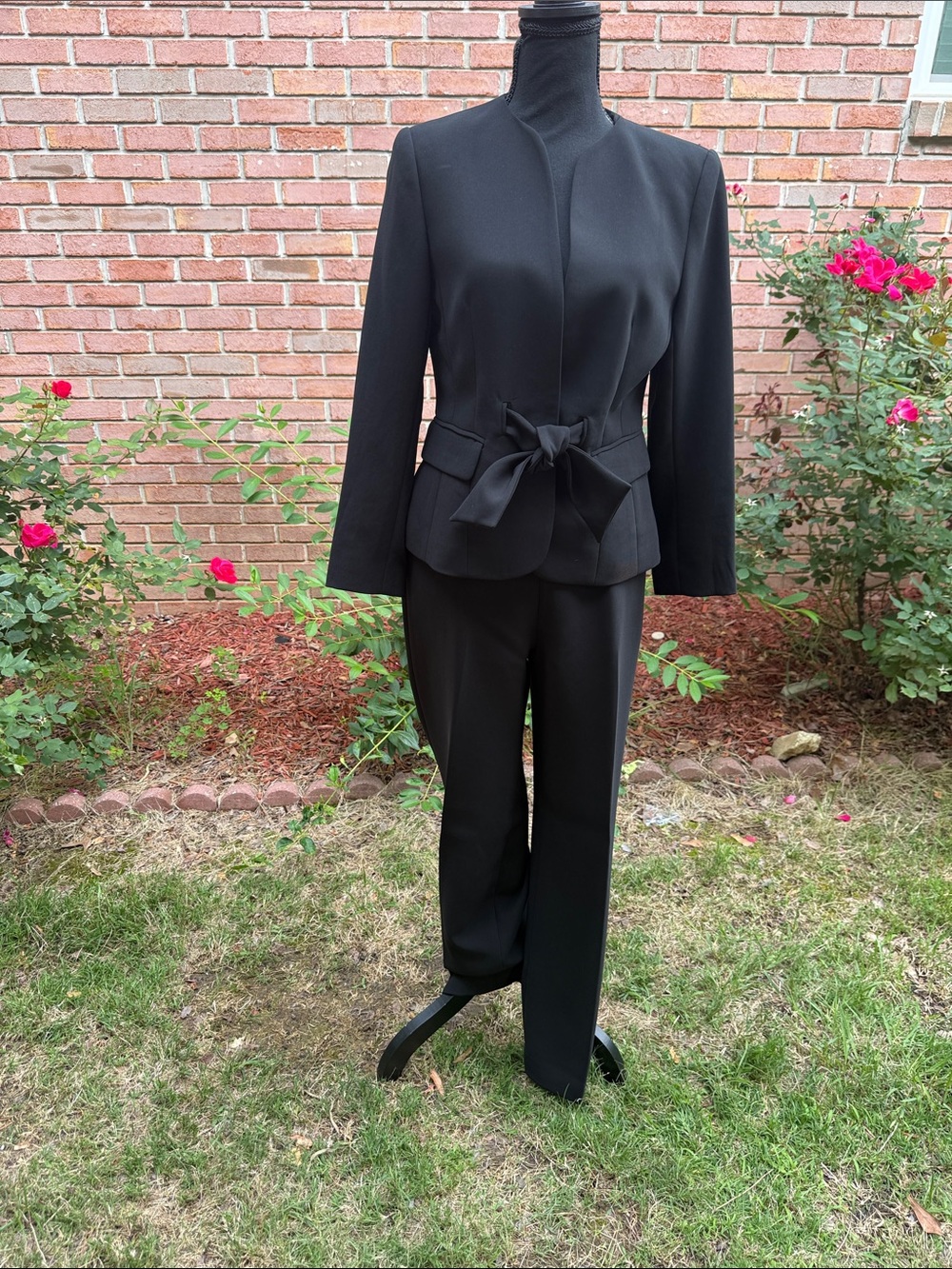 Women's Black Tie-Waist Pant Suit with Bow Detail